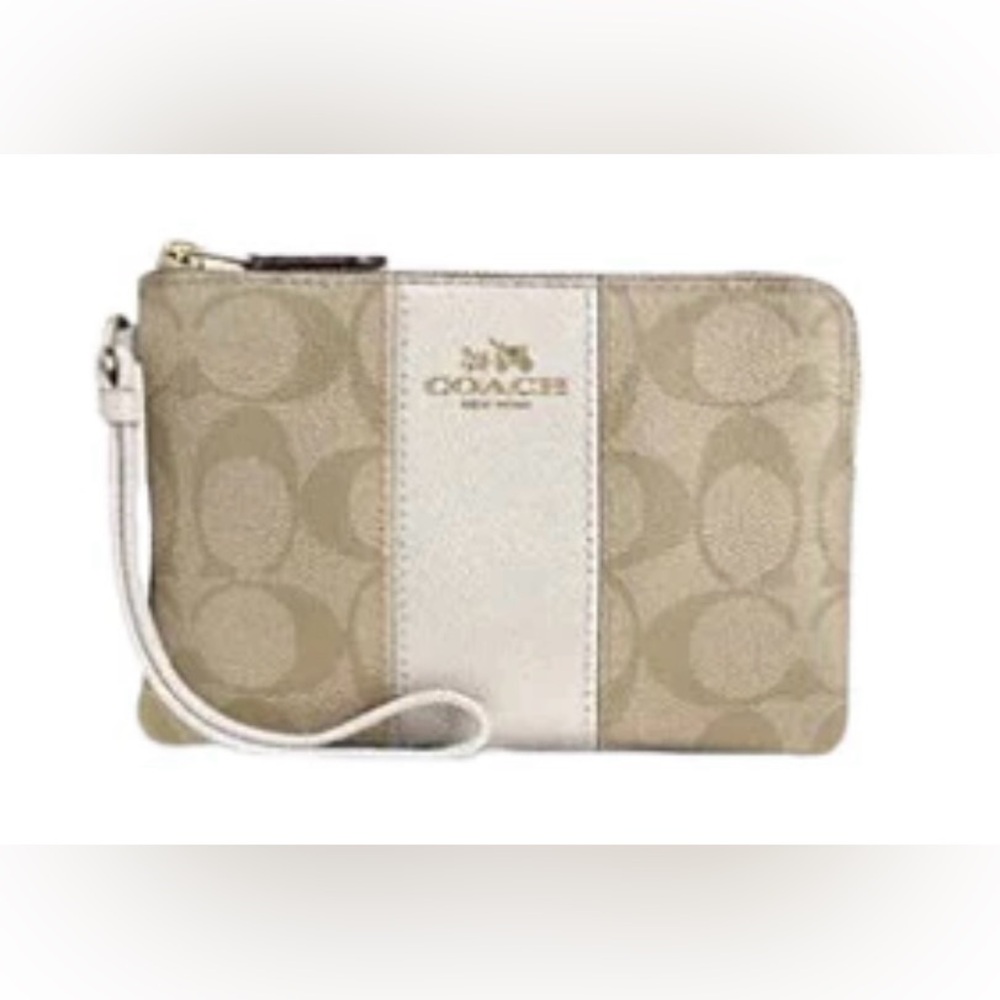 Coach Signature Zip Wristlet Clutch Wallet Bag F58035 Corner Zip Beige NWOT NEW
